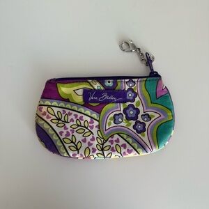 Vera Bradley ID Holder Zip Clip Coin Card Case Key Chain Wallet HEATHER
